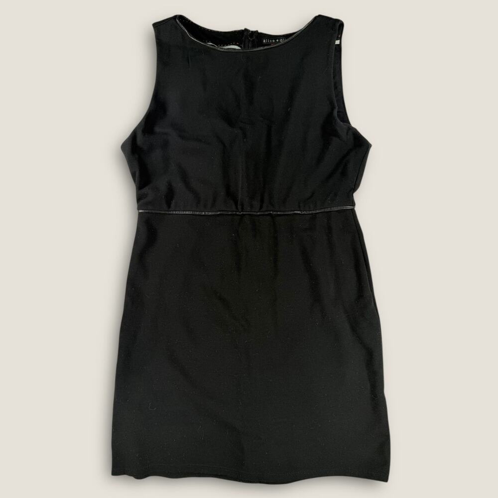 Alice + Olivia Dress Black Shift Leather Trim Employed‎ Sleeveless Mini Zip 0 2